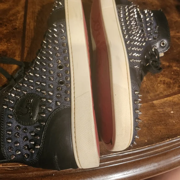 CHRISTIAN LOUBOUTIN ALL SPIKED LOUIS DENIM SNEAKERS SIZE 45
